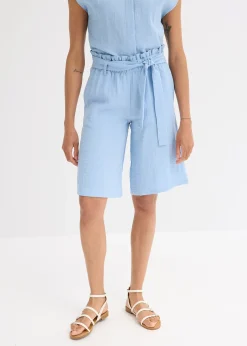 Bermuda fluide en viscose mélangée, taille élastiquée