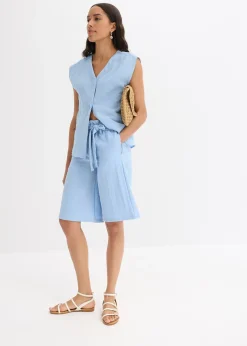 Bermuda fluide en viscose mélangée, taille élastiquée