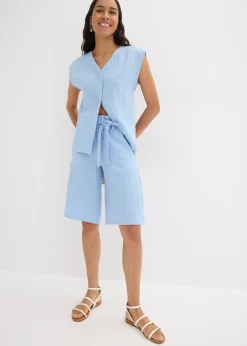 Bermuda fluide en viscose mélangée, taille élastiquée