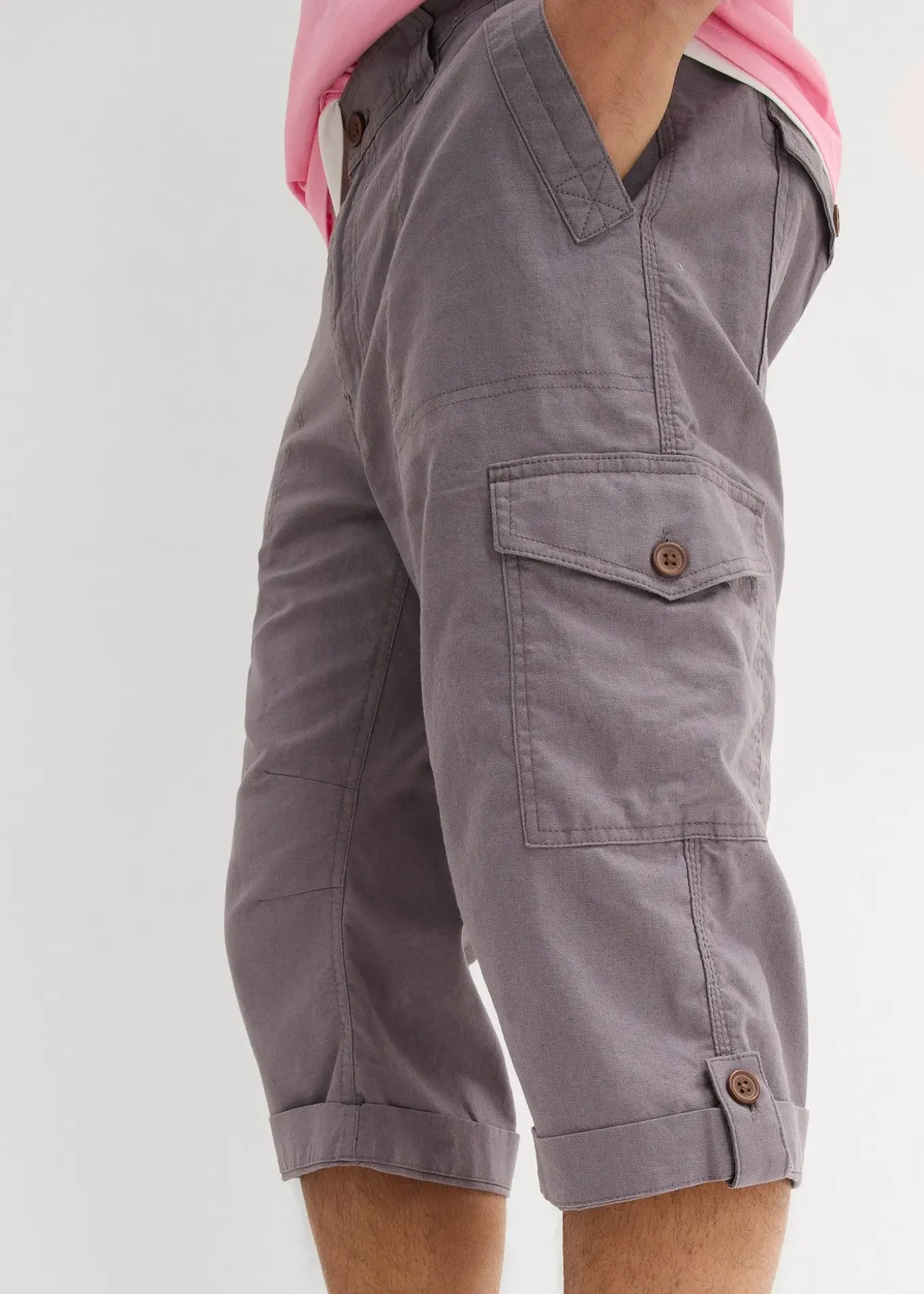 Bermuda long cargo en lin mélangé, regular