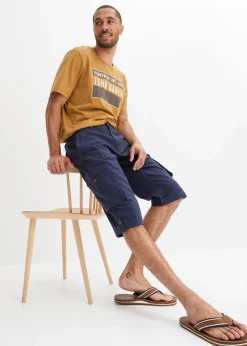 Bermuda long cargo en lin mélangé, regular