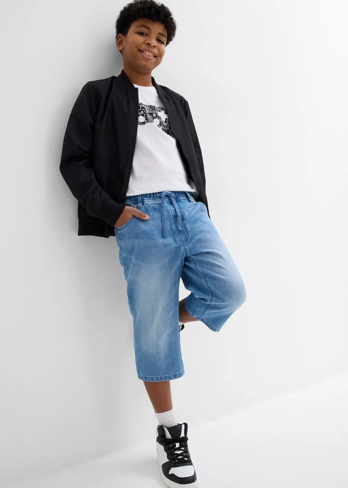 Bermuda long en jean, taille extensible, slim