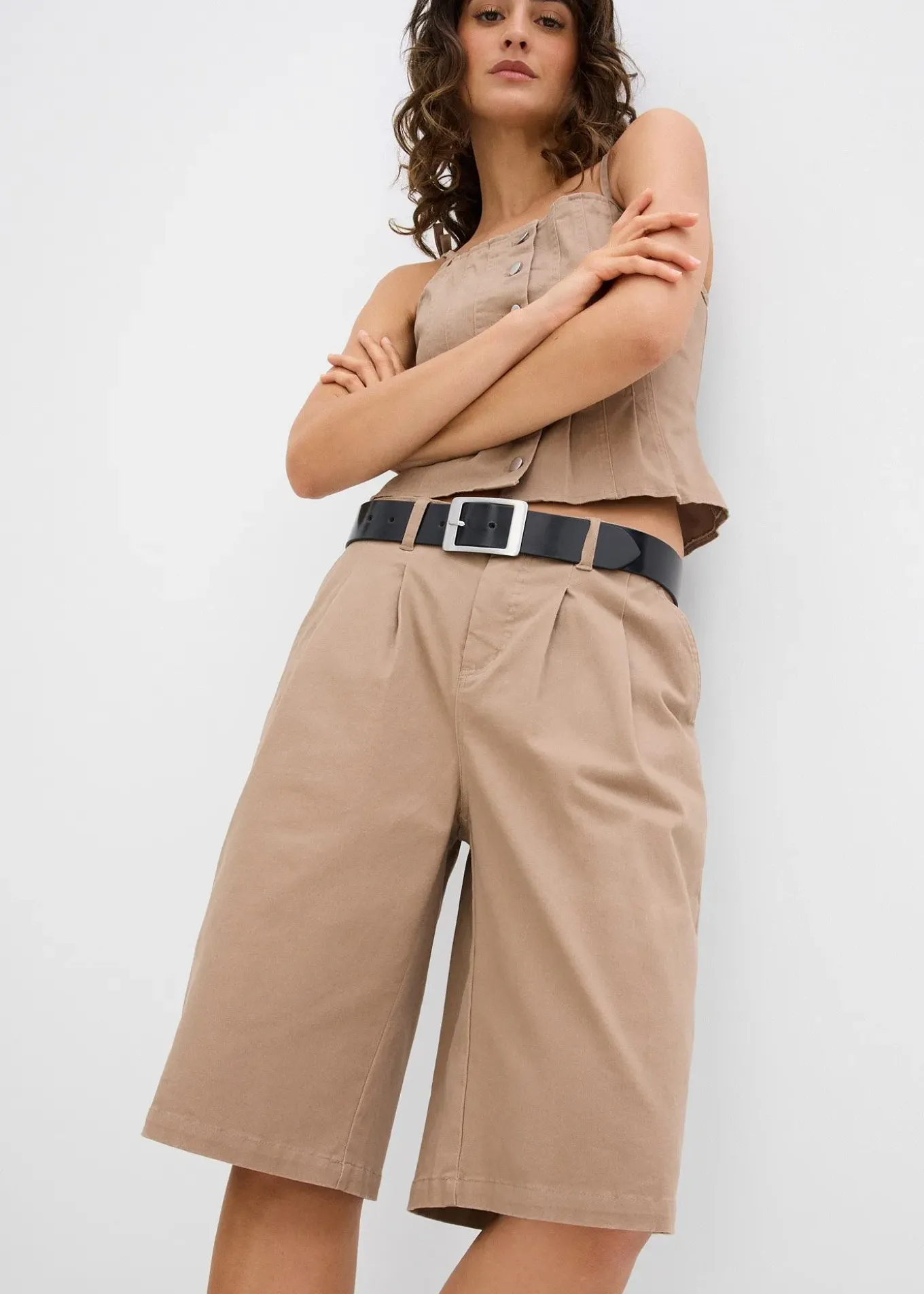 Bermuda long en toile de coton extensible