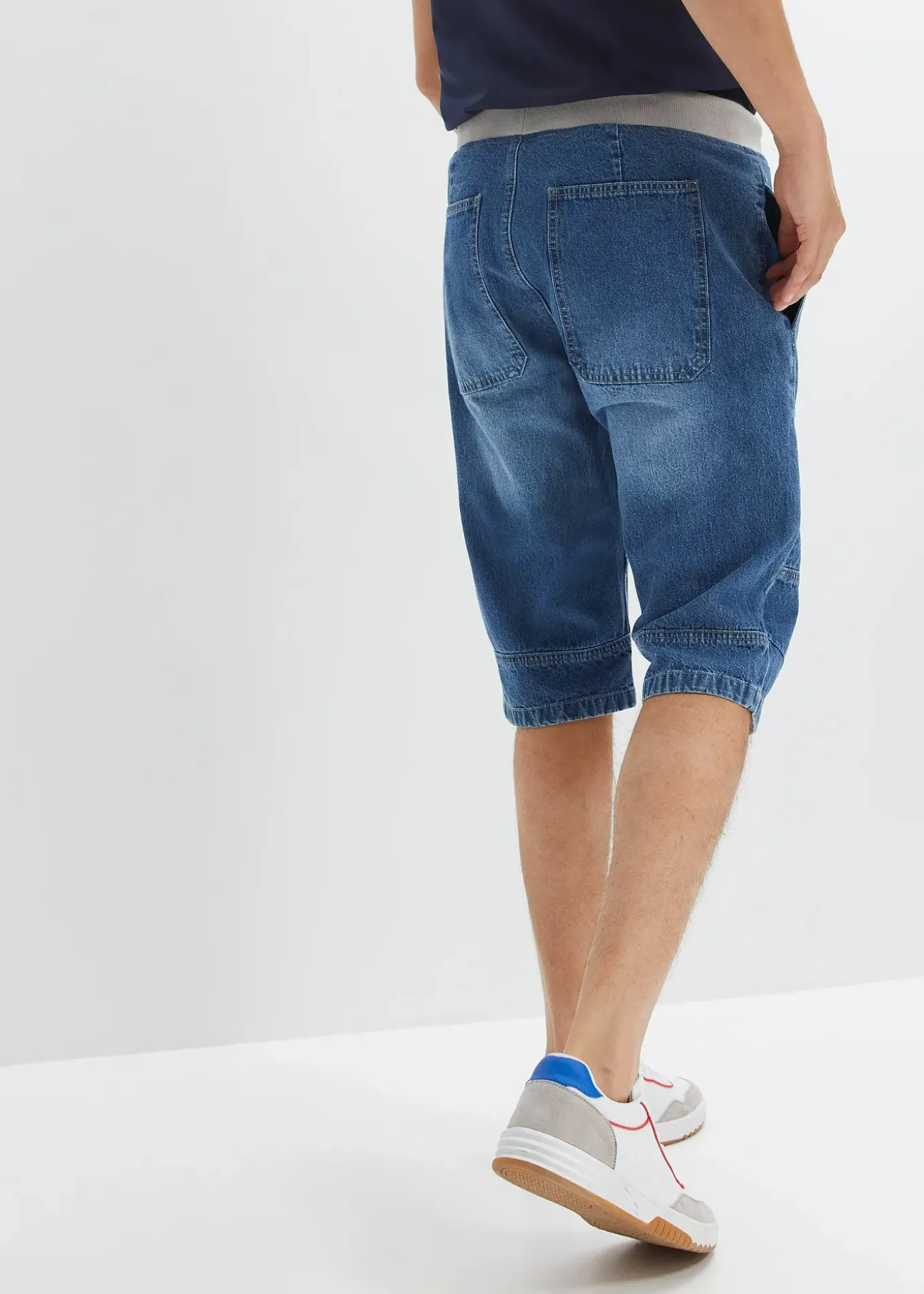 Bermuda long et léger en jean taille extensible, loose