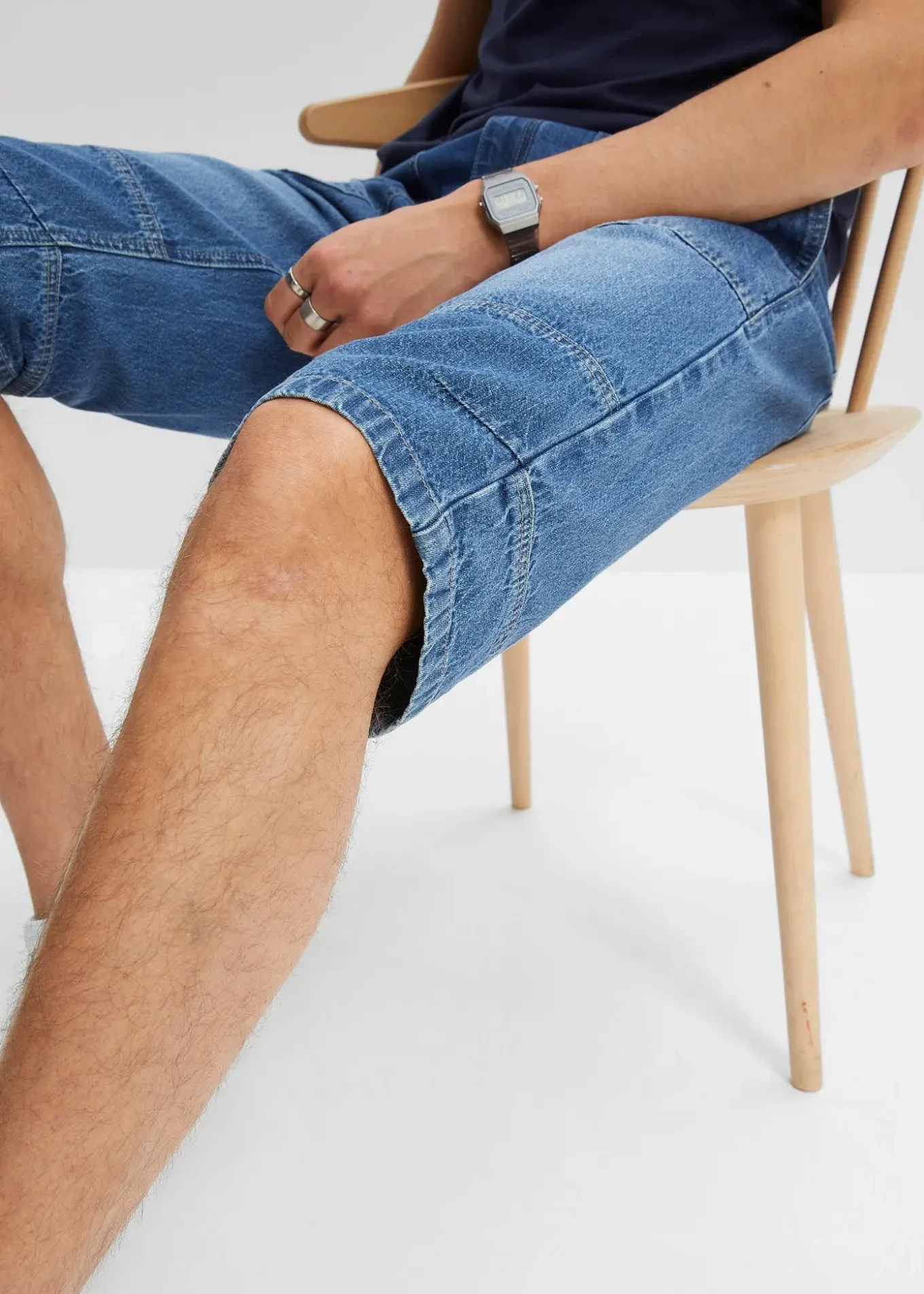 Bermuda long et léger en jean taille extensible, loose