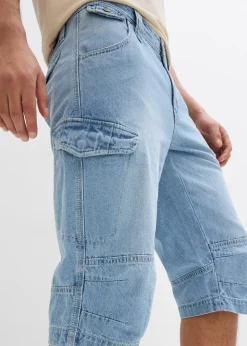 Bermuda long poches cargo en denim léger, coupe loose