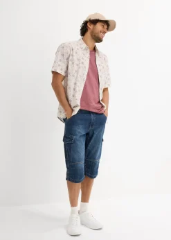 Bermuda long poches cargo en denim léger, coupe loose