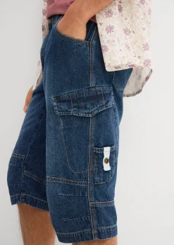 Bermuda long poches cargo en denim léger, coupe loose