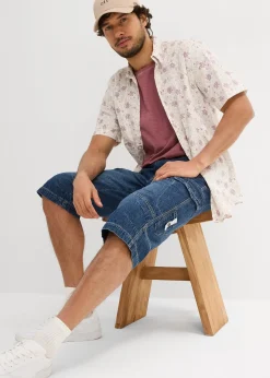 Bermuda long poches cargo en denim léger, coupe loose