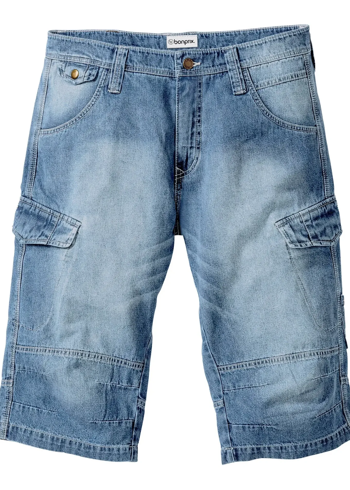 Bermuda long poches cargo en denim léger, coupe loose
