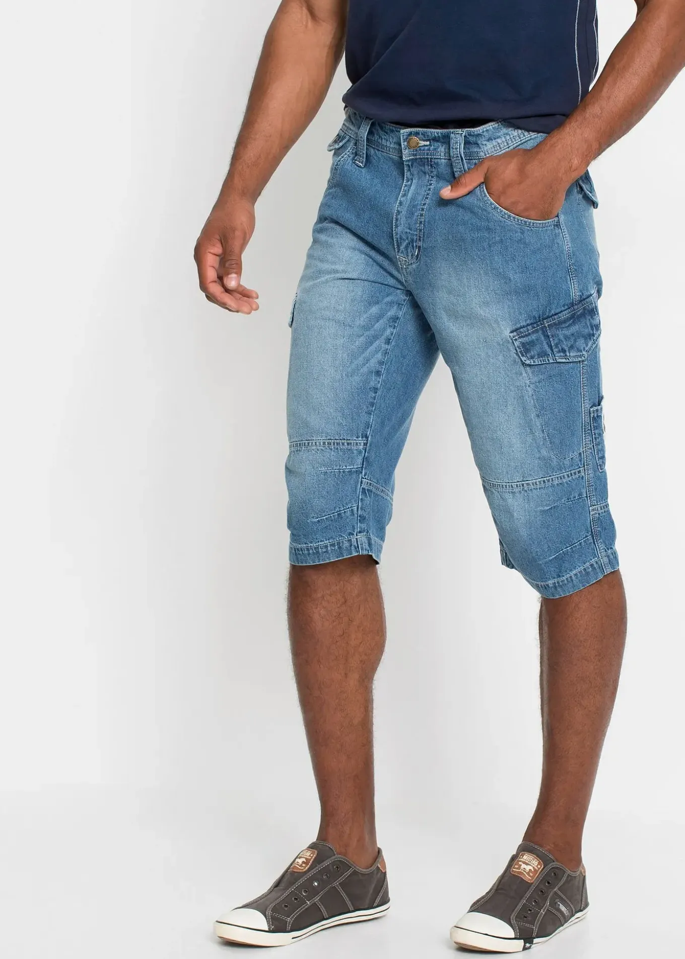 Bermuda long poches cargo en denim léger, coupe loose