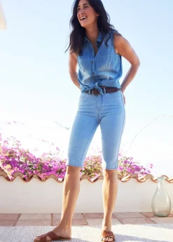 Bermuda slim en jean, taille haute