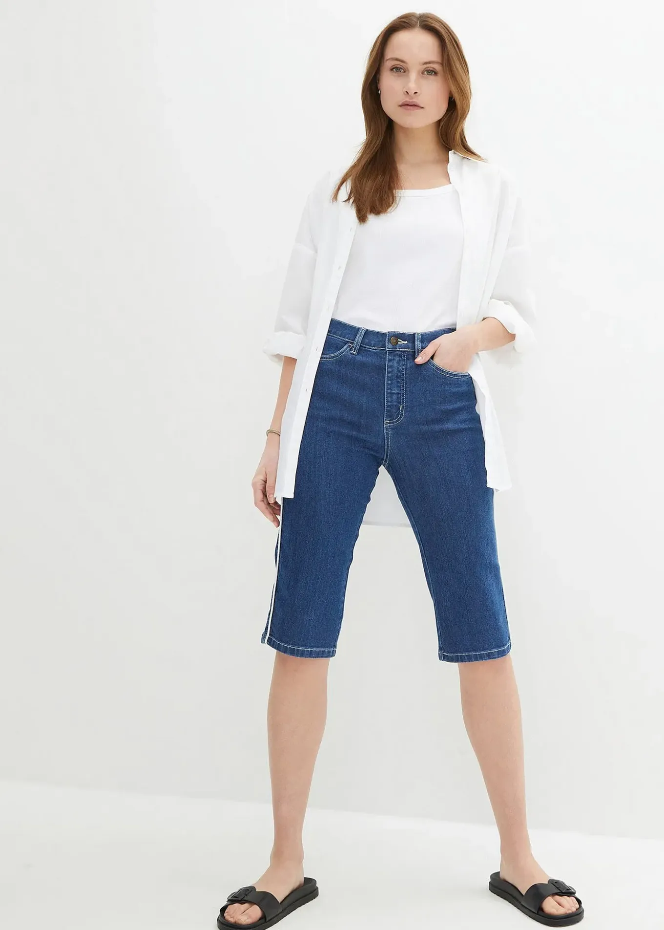 Bermuda slim en jean, taille haute