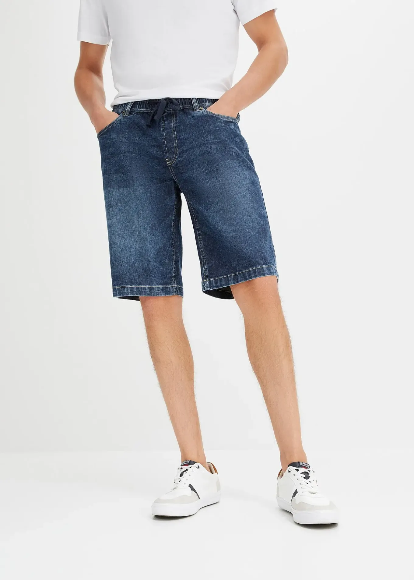 Bermuda taille élastiquée en denim léger, slim