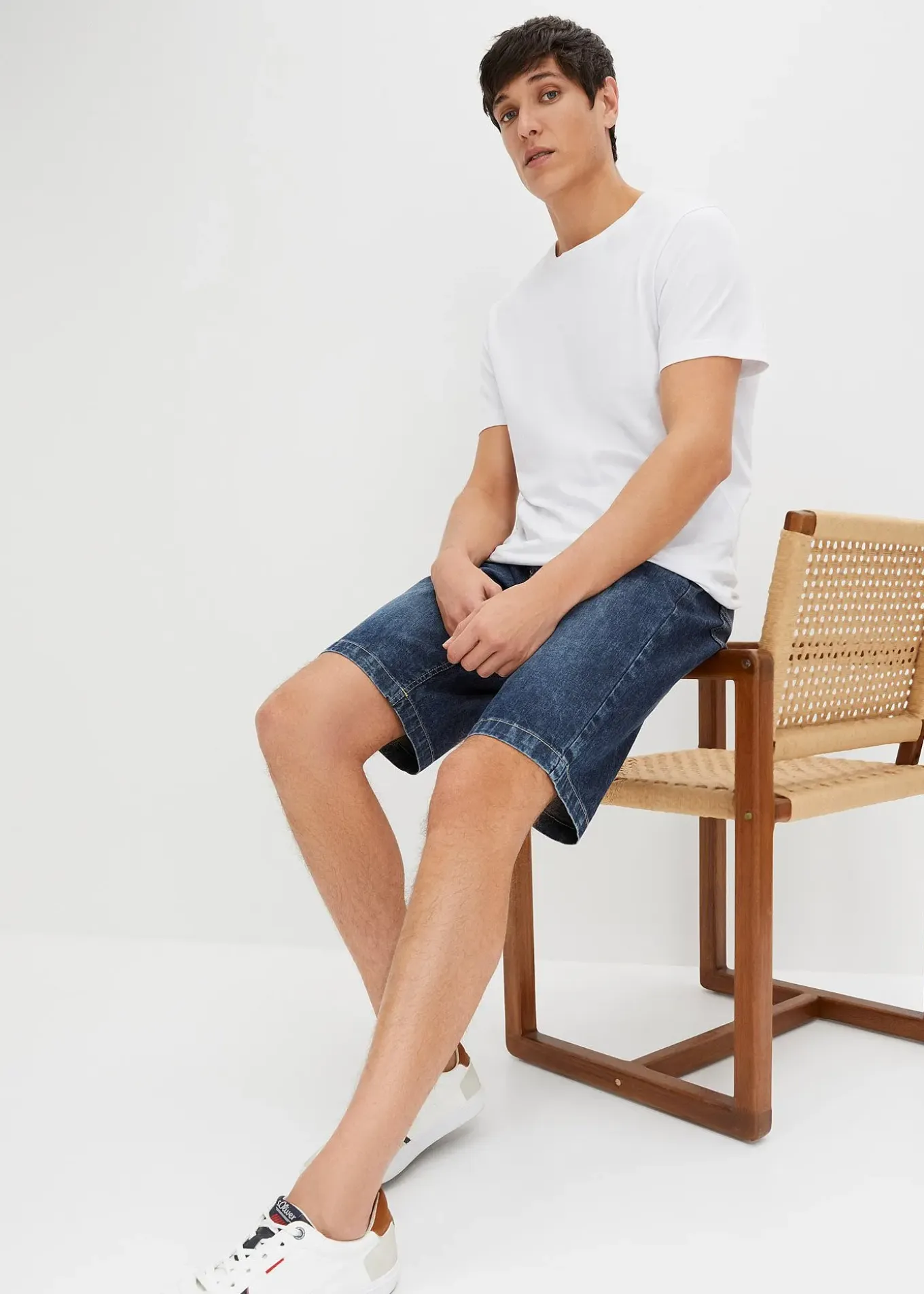 Bermuda taille élastiquée en denim léger, slim