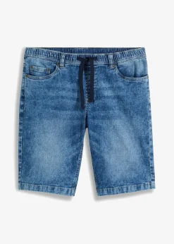 Bermuda taille élastiquée en denim léger, slim