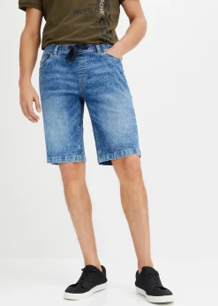 Bermuda taille élastiquée en denim léger, slim