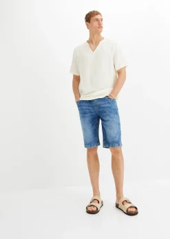 Bermuda taille élastiquée en denim léger, slim