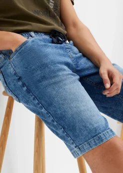 Bermuda taille élastiquée en denim léger, slim