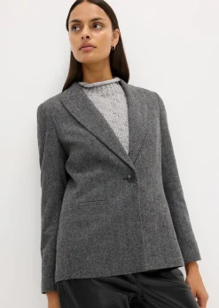 Blazer à motif chevrons, laine majoritaire