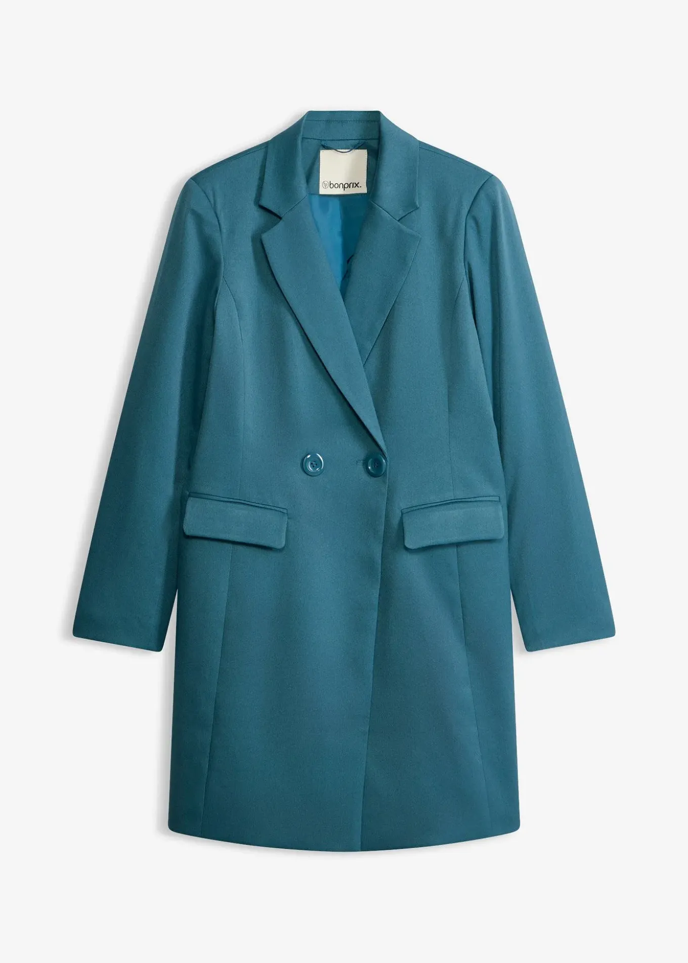 Blazer long à col V, manches longues