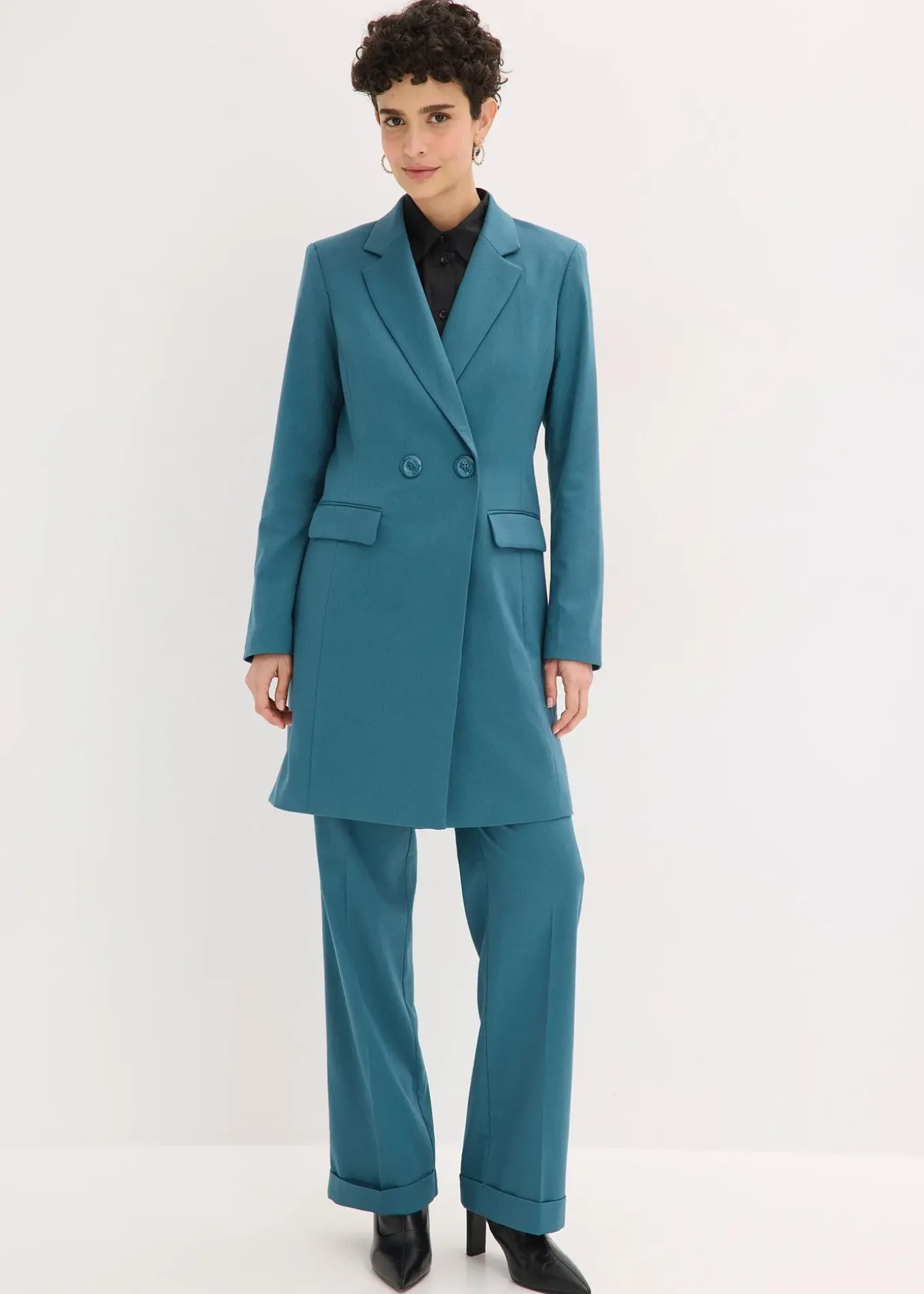 Blazer long à col V, manches longues