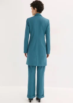 Blazer long à col V, manches longues