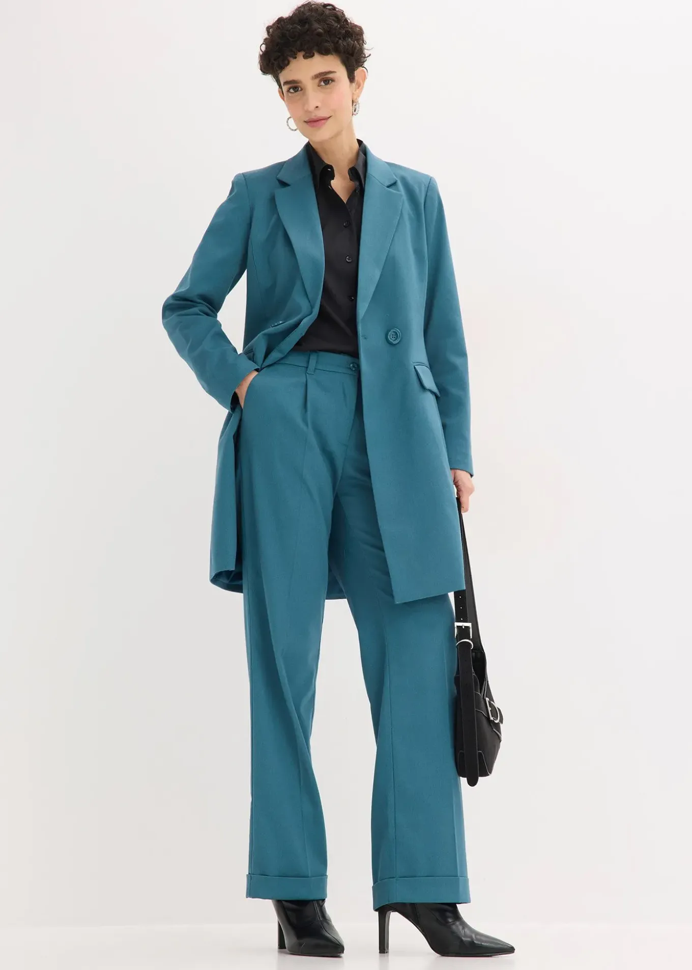 Blazer long à col V, manches longues