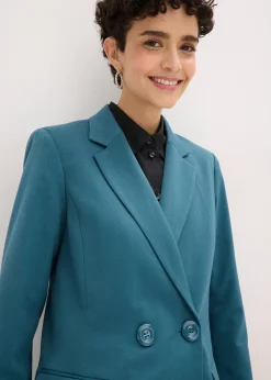 Blazer long à col V, manches longues