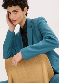 Blazer long à col V, manches longues