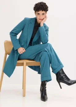 Blazer long à col V, manches longues