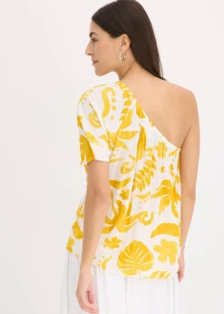 Blouse à encolure asymétrique en viscose texturée