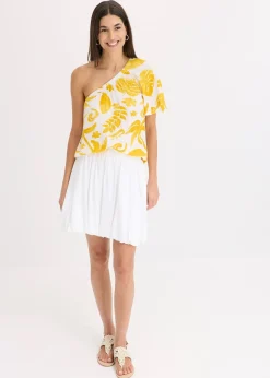 Blouse à encolure asymétrique en viscose texturée