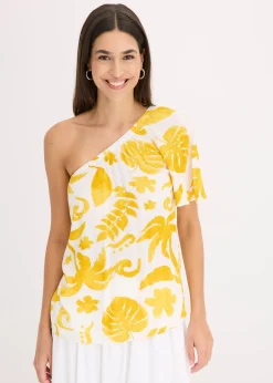 Blouse à encolure asymétrique en viscose texturée