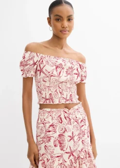 Blouse à encolure Bardot, 100% coton