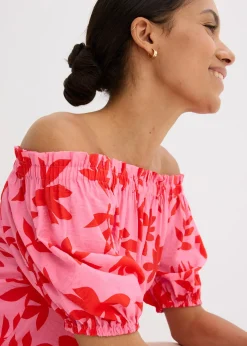 Blouse col Bardot imprimée en viscose mélangée