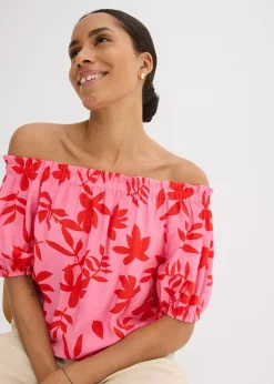 Blouse col Bardot imprimée en viscose mélangée