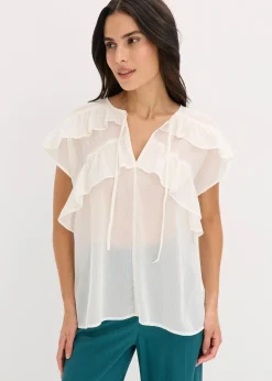 Blouse en crêpe à volants