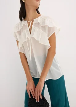Blouse en crêpe à volants