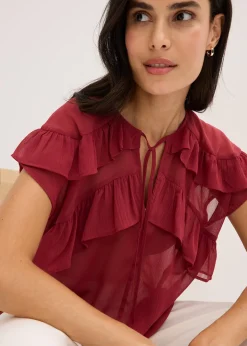 Blouse en crêpe à volants