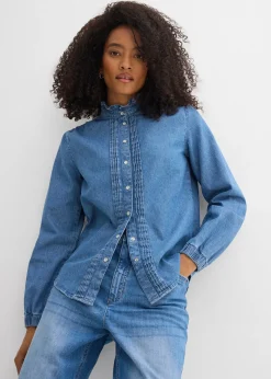 Blouse en jean à finitions volantées