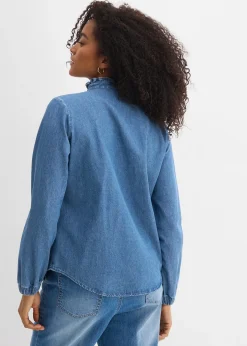 Blouse en jean à finitions volantées