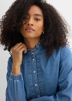 Blouse en jean à finitions volantées
