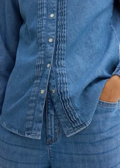 Blouse en jean à finitions volantées