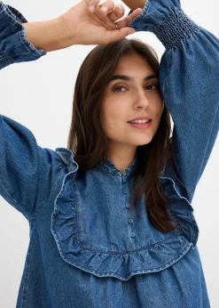 Blouse en jean à volants