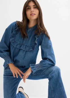Blouse en jean à volants