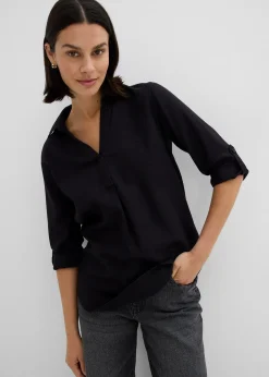 Blouse en lin mélangé, manches 3/4