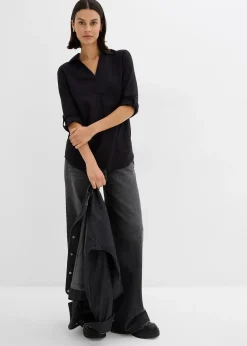 Blouse en lin mélangé, manches 3/4