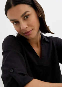 Blouse en lin mélangé, manches 3/4