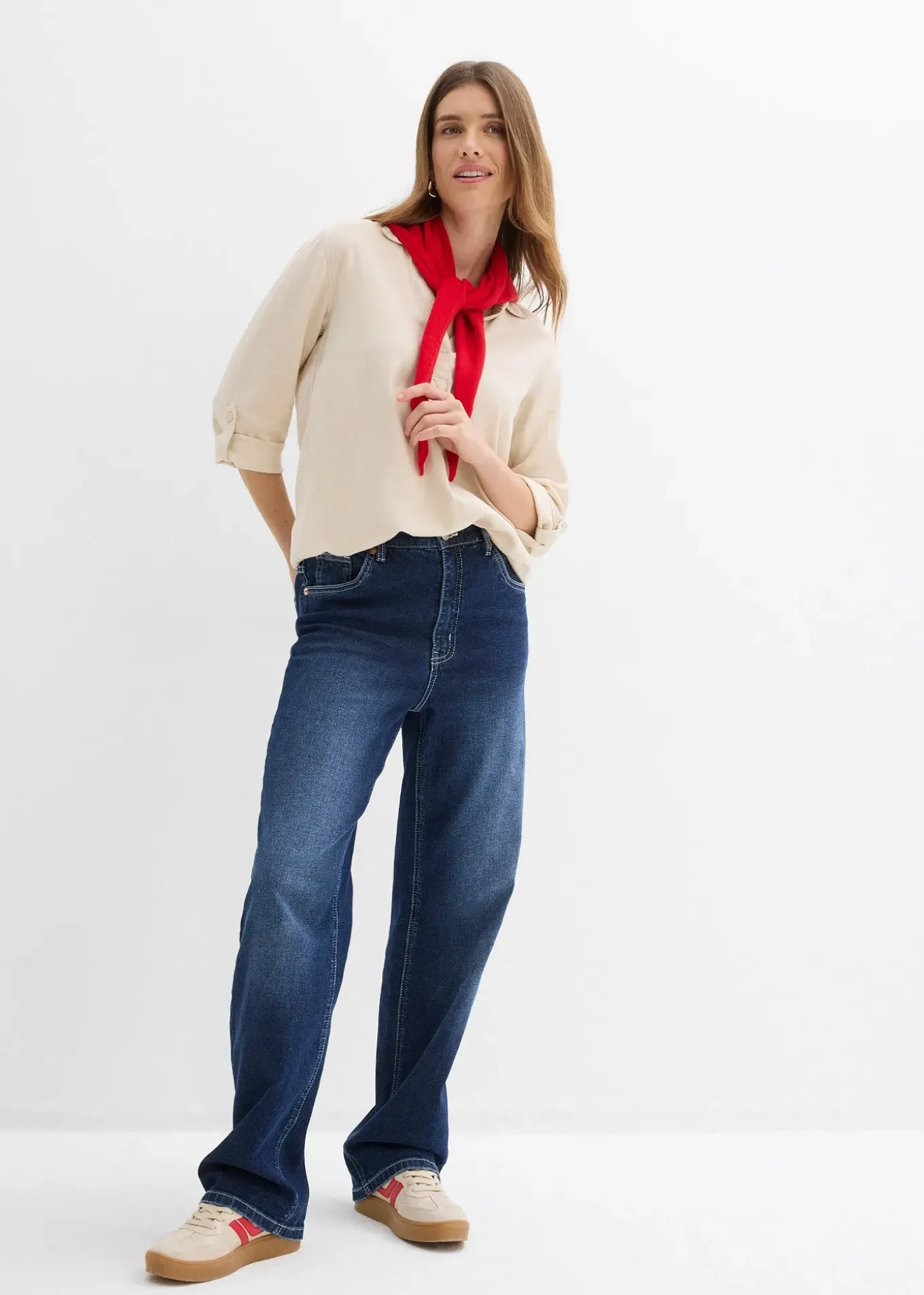 Blouse en lin mélangé, manches 3/4